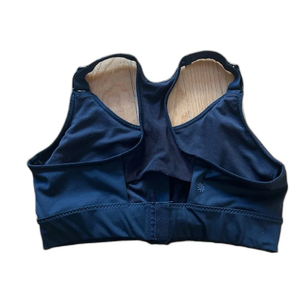 Athleta Black Zip-Front Sports Bra High Support Running Yoga Pilates Size L
